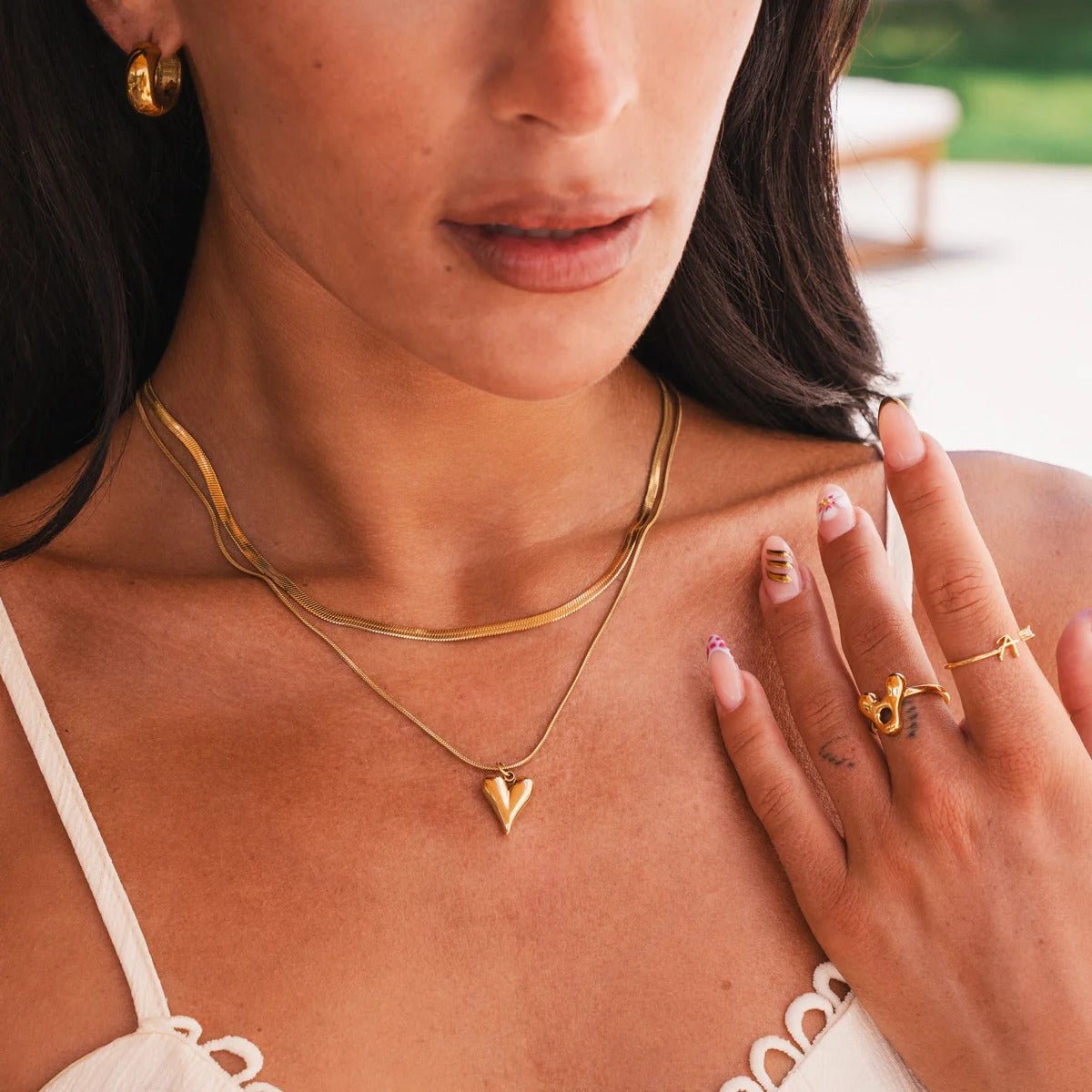 Mix de Colares Coração Esculpido Banhado em Ouro 18K